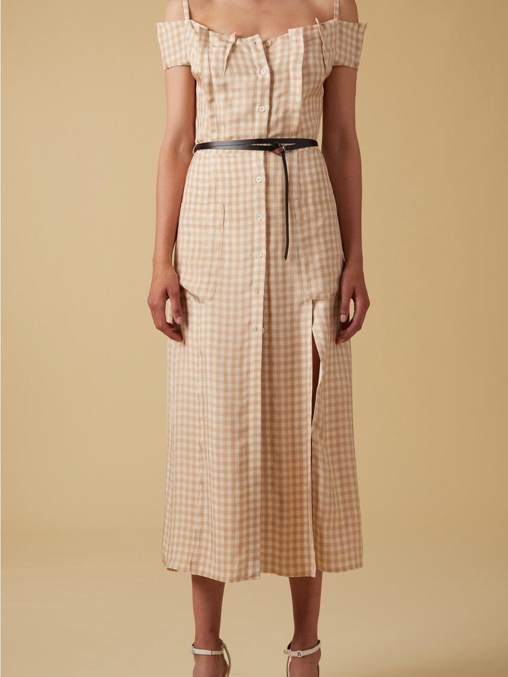 Altuzarra Beige Gingham Button-Front Midi Skirt